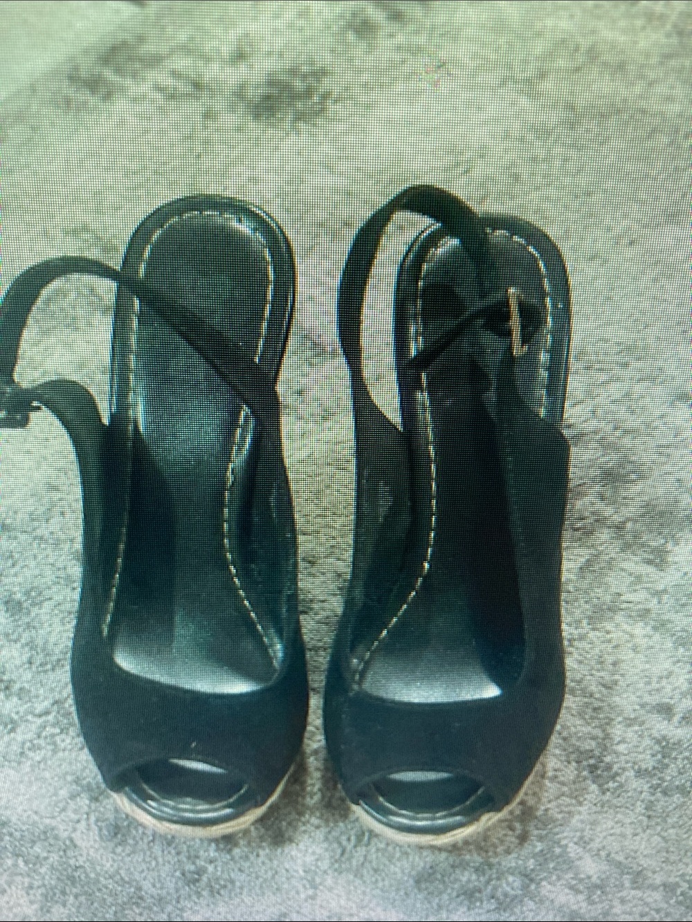 Black Peep-Toe Slingback Platform Heels with Ankle Strap